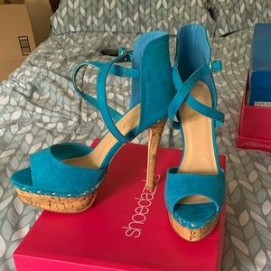 Tourquise, suede high heel strappy sandal